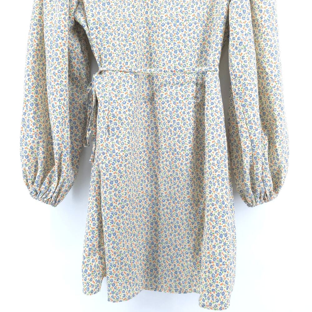 Glamorous ASOS Cream V Neck Tea Micro Floral Print Wrap-Tie Waist Mini Dress 4 - Picture 13 of 13